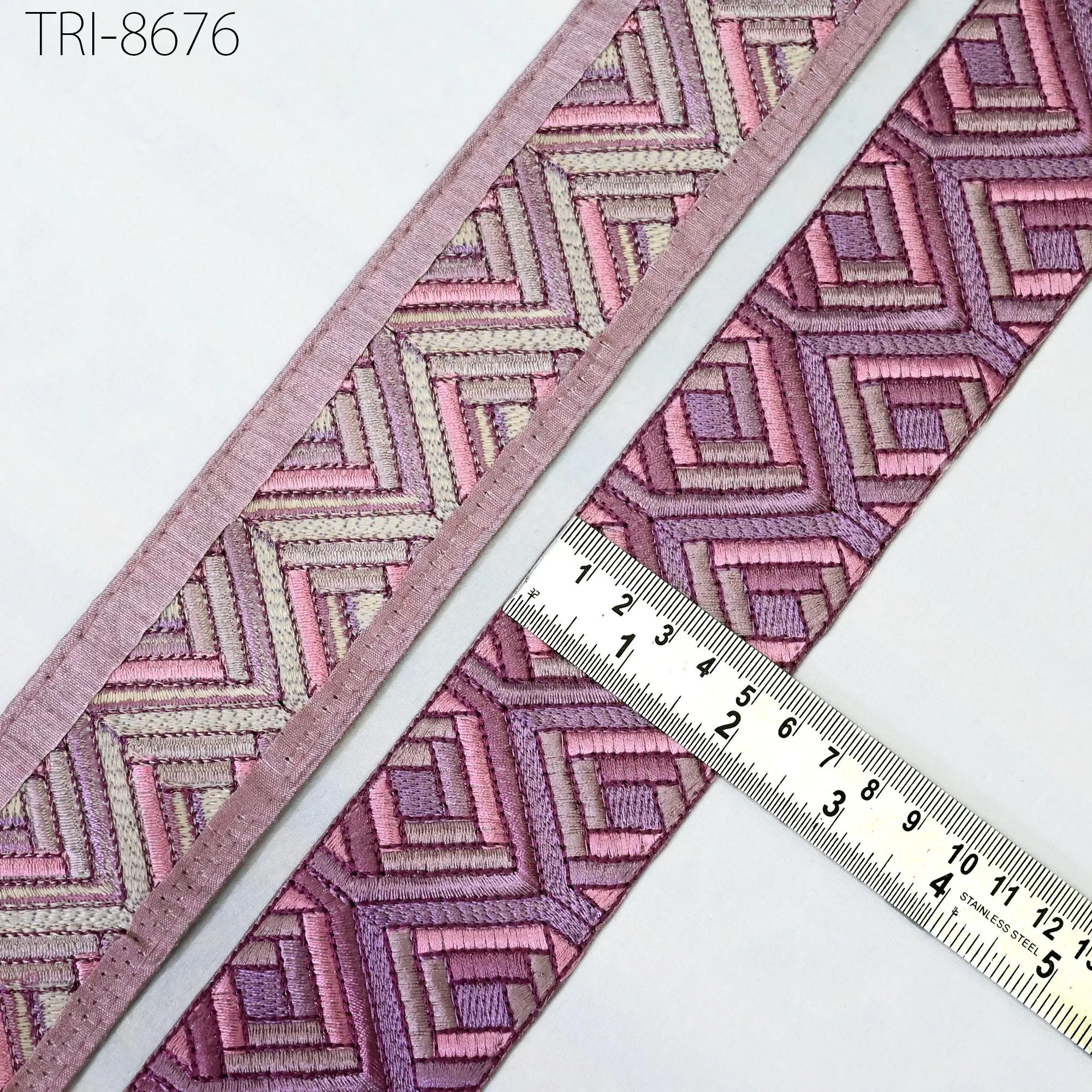 9 Yard Mauve 5cm Embroidery Ribbon Trims Embellishment Embroidered Saree Border Costumes Crafting Sewing Beach Bags Tote Pouche Wall Hanging
