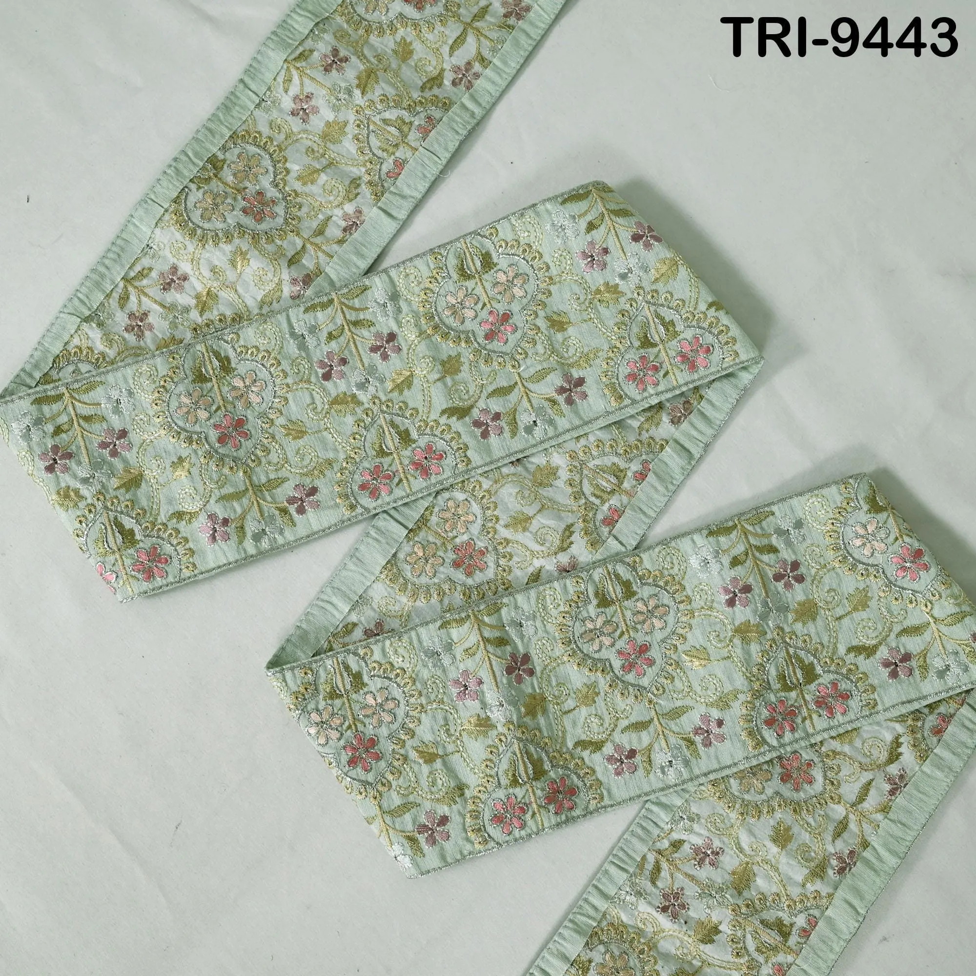 9 Yard Mint Green Embroidery Ribbons 10cm Trim Indian Embroidered Laces | Sari Border Saree | DIY Crafting Beach Bag Decorative Trimmings