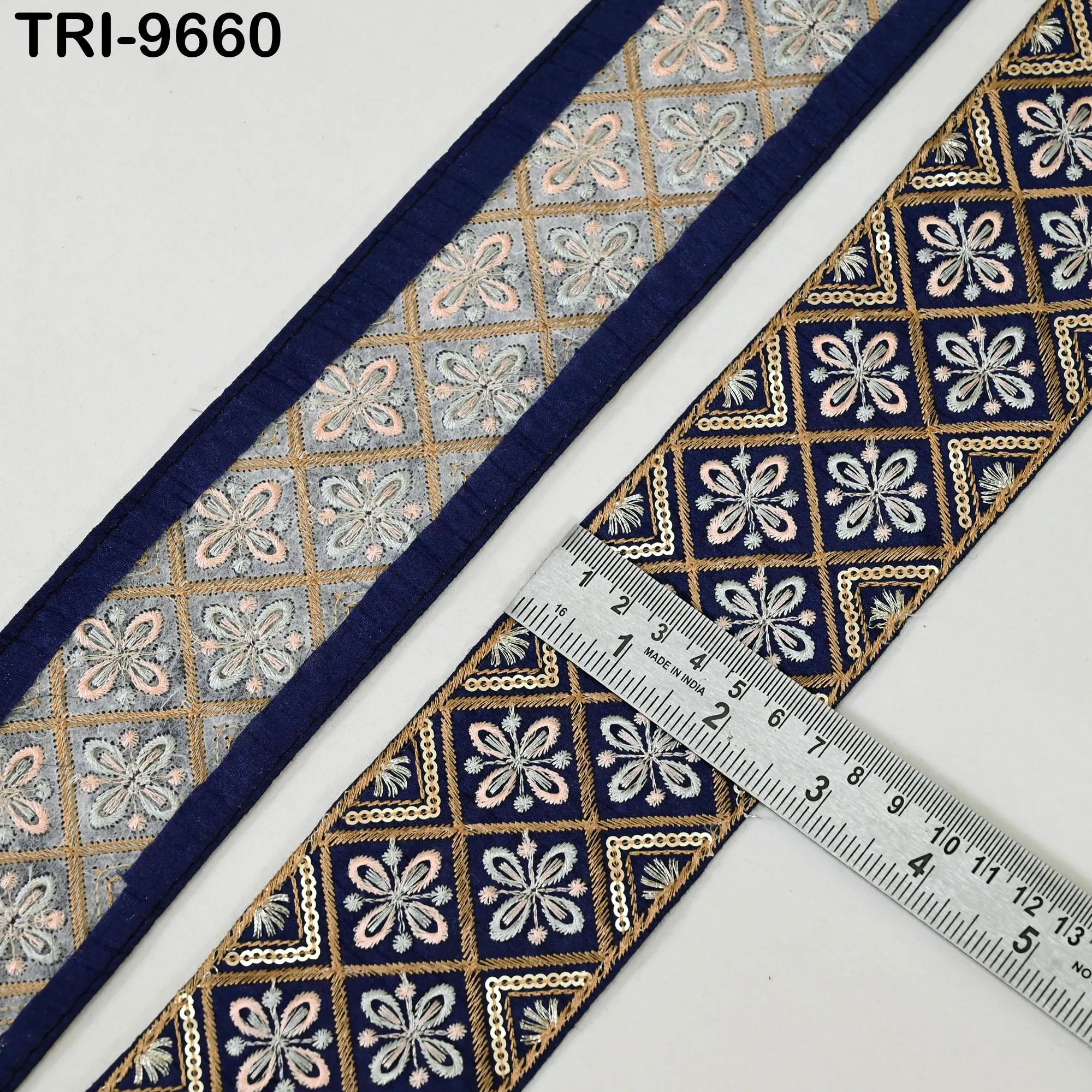 9 Yard Navy Blue Embroidery Ribbons Indian Sari Border Embroidered Crafting Sewing Tablecloth Lampshade Home Decor Costumes Trimming 6cm