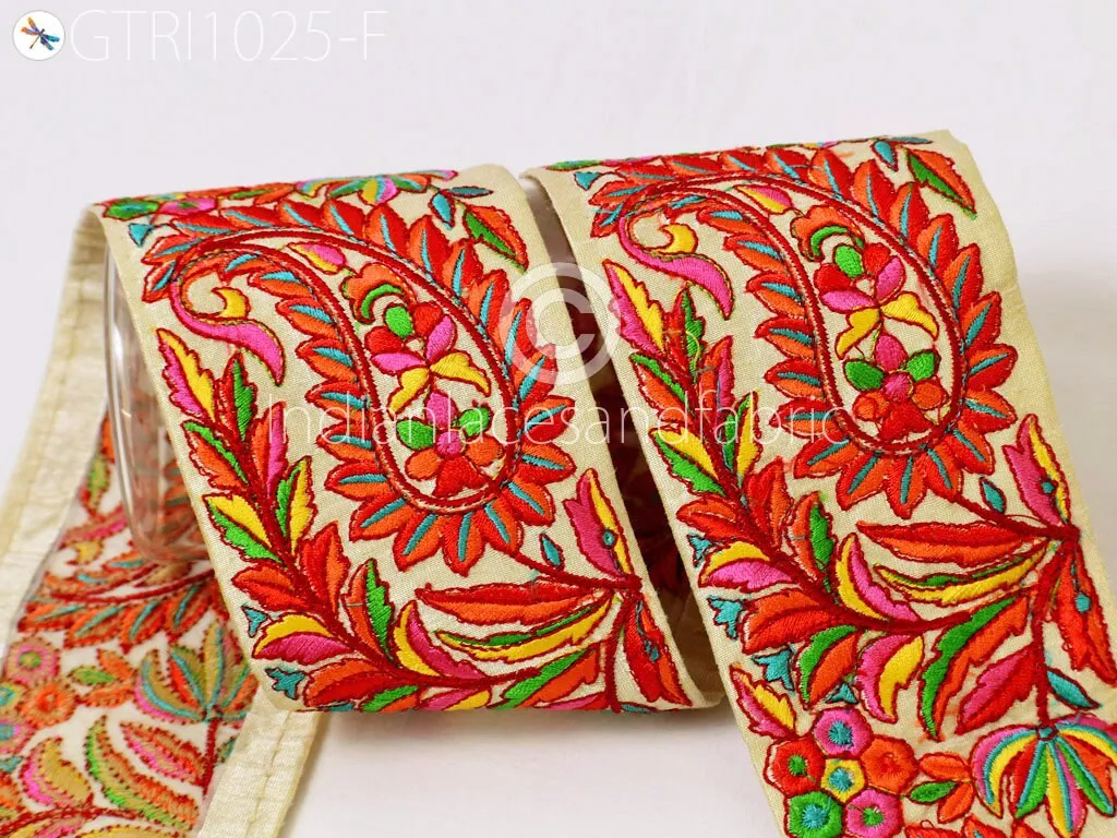 9 Yard Paisley 75mm Embroidered Ribbon Fabric Trims Saree Scarf Border Dolls DIY Craft Sewing Beach Bags Home Decoration Embellishment Trims
