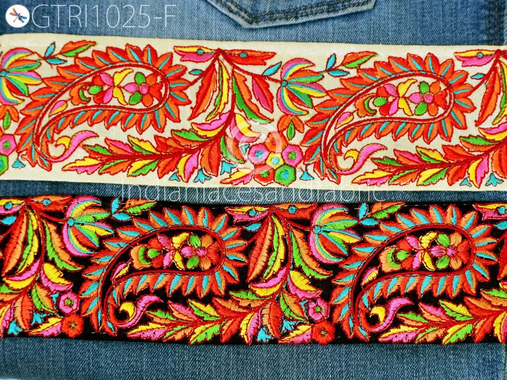 9 Yard Paisley 75mm Embroidered Ribbon Fabric Trims Saree Scarf Border Dolls DIY Craft Sewing Beach Bags Home Decoration Embellishment Trims