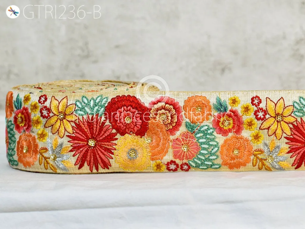 9 Yard Peach 65mm Embroidery Sari Ribbon Fabric Trim Saree Border Doll DIY Crafting Sewing Beach Bags Home Decor Embellishment Trimming