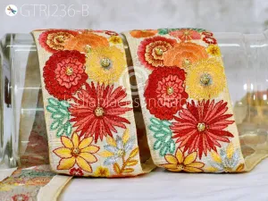 9 Yard Peach 65mm Embroidery Sari Ribbon Fabric Trim Saree Border Doll DIY Crafting Sewing Beach Bags Home Decor Embellishment Trimming