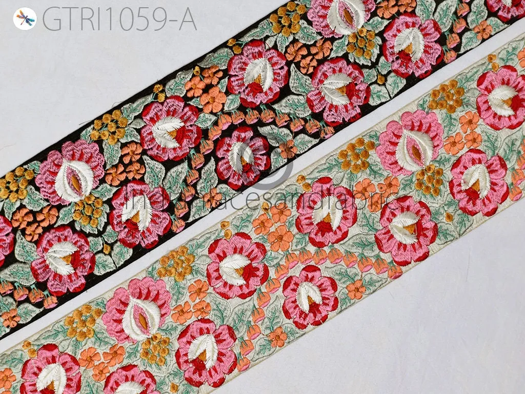 9 Yard Pink 9CM Indian Embellishment Embroidered Trim Cushion Covers Embroidery Saree Ribbon Sewing Crafting Border Wedding Trim Curtains