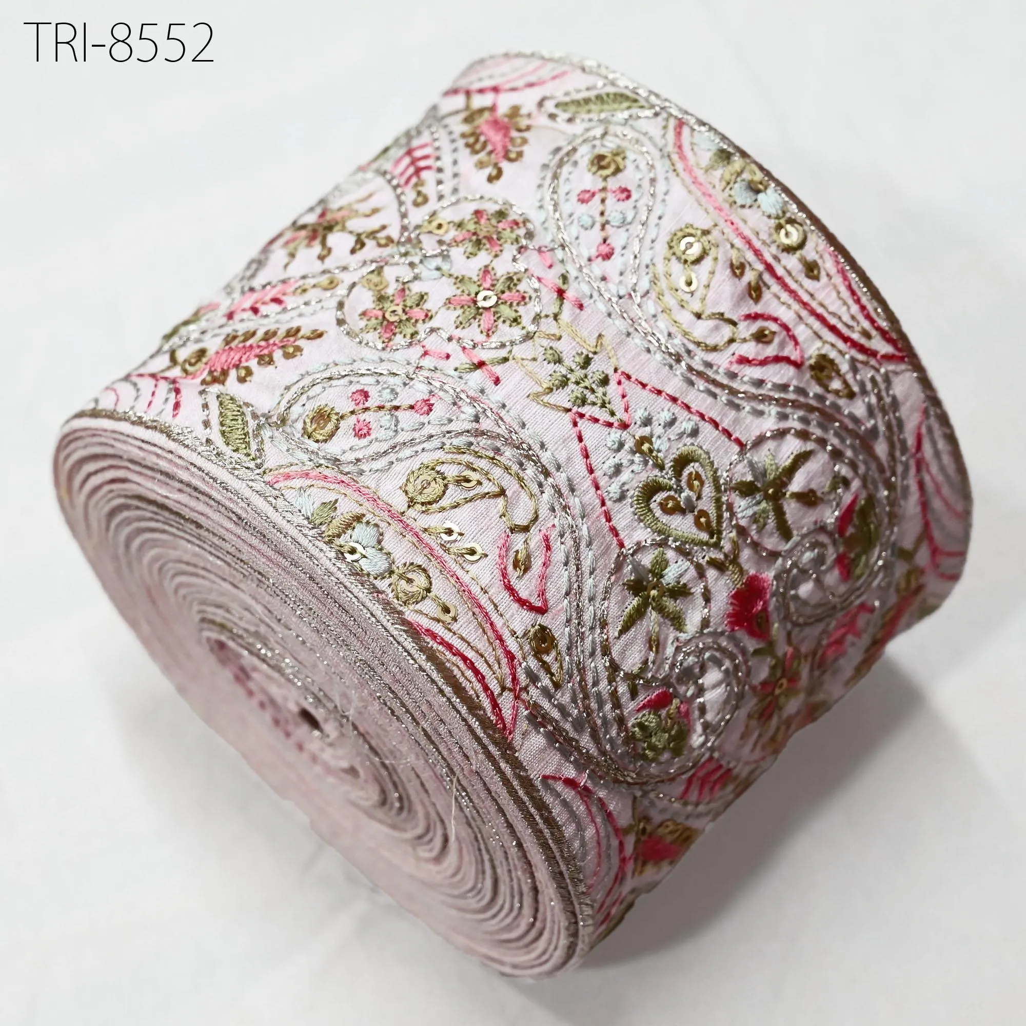 9 Yard Pink Embroidered 10cm Trim Indian Embroidery Ribbons Laces Sari Border Saree DIY Crafting Beach Bag Decorative Fabric Trimmings Tape