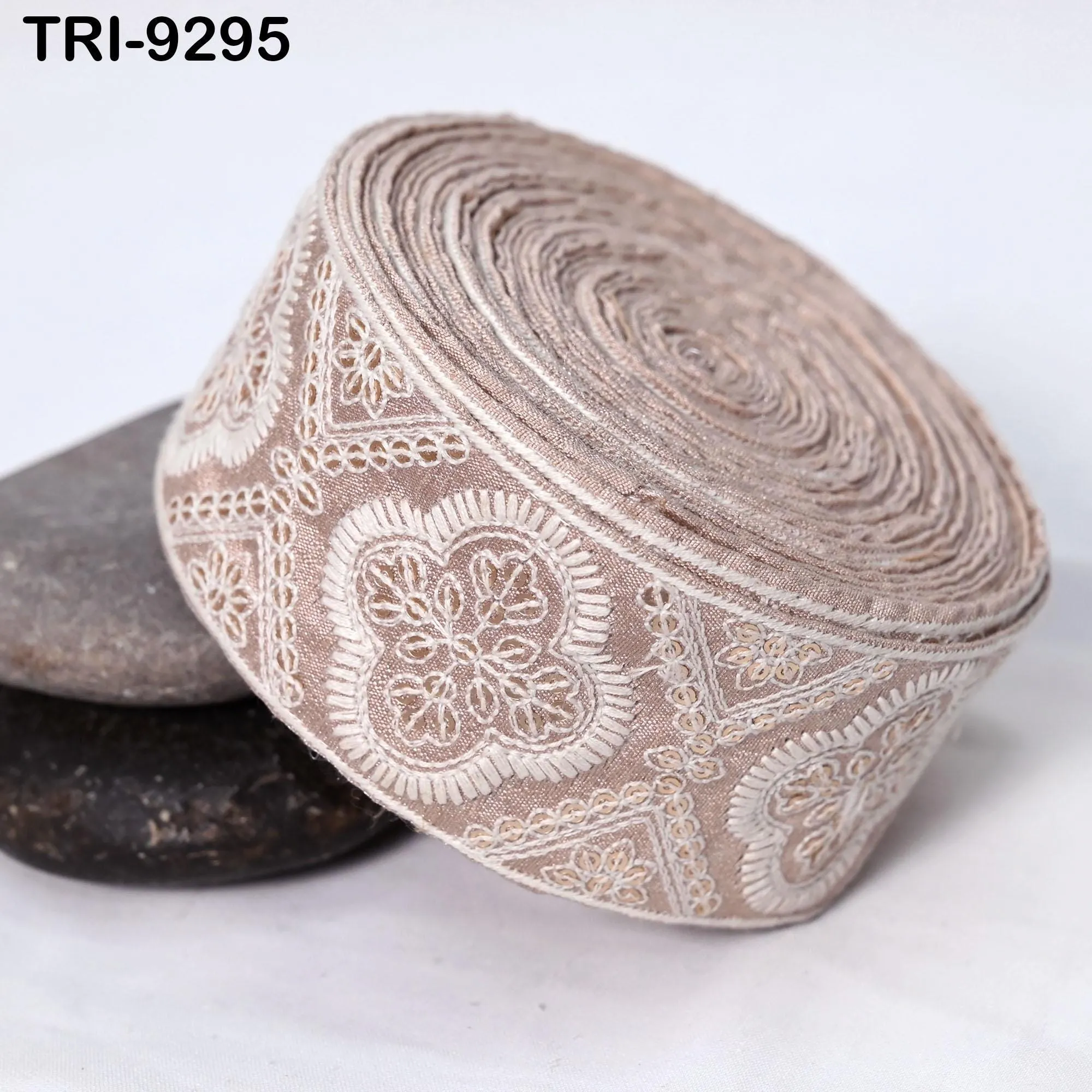 9 Yard Pink Indian Embroidery Ribbon 48mm Trims Sari Border Crafting Sewing Beach Bags Regency Reticules, Victorian Handbags, Junk Journals