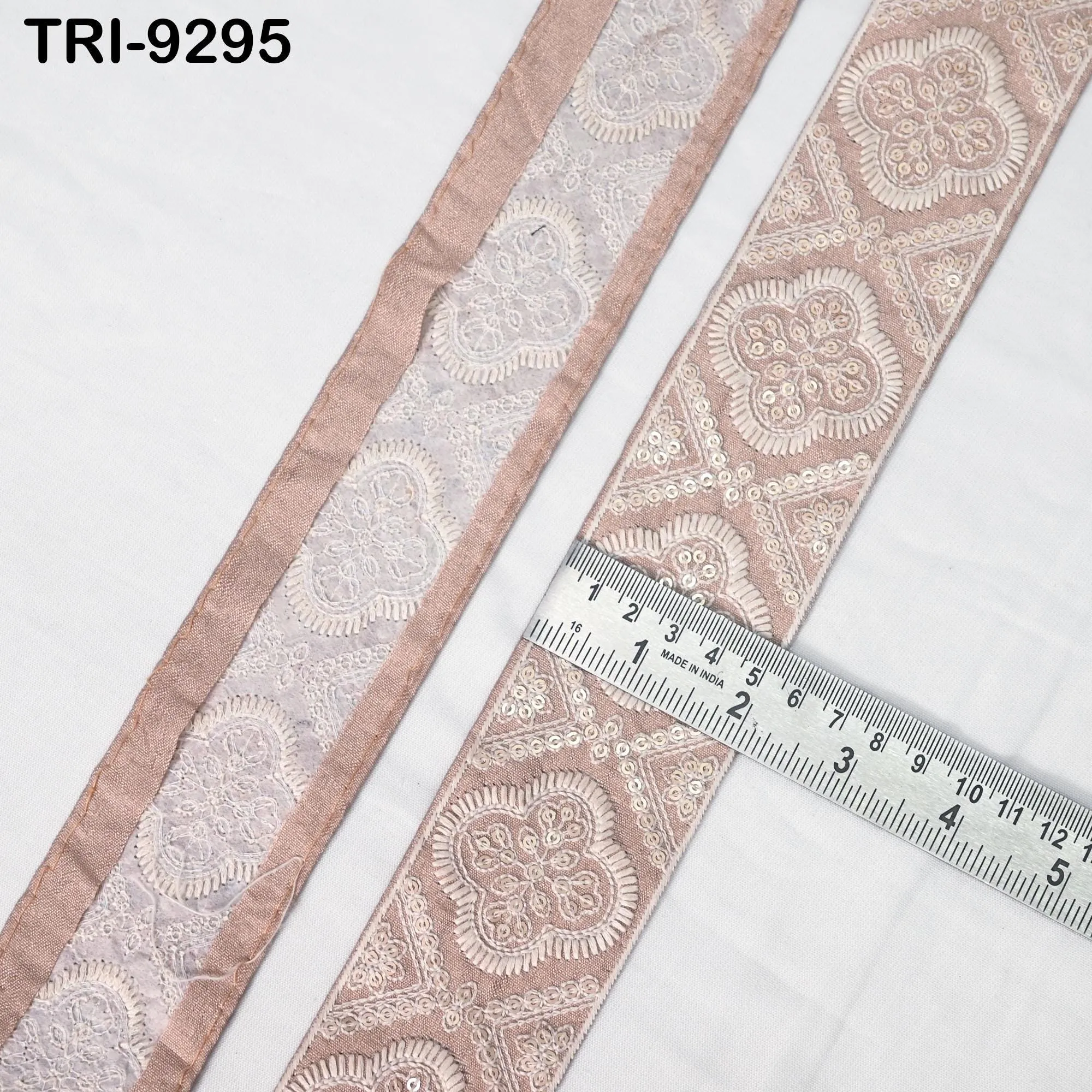 9 Yard Pink Indian Embroidery Ribbon 48mm Trims Sari Border Crafting Sewing Beach Bags Regency Reticules, Victorian Handbags, Junk Journals
