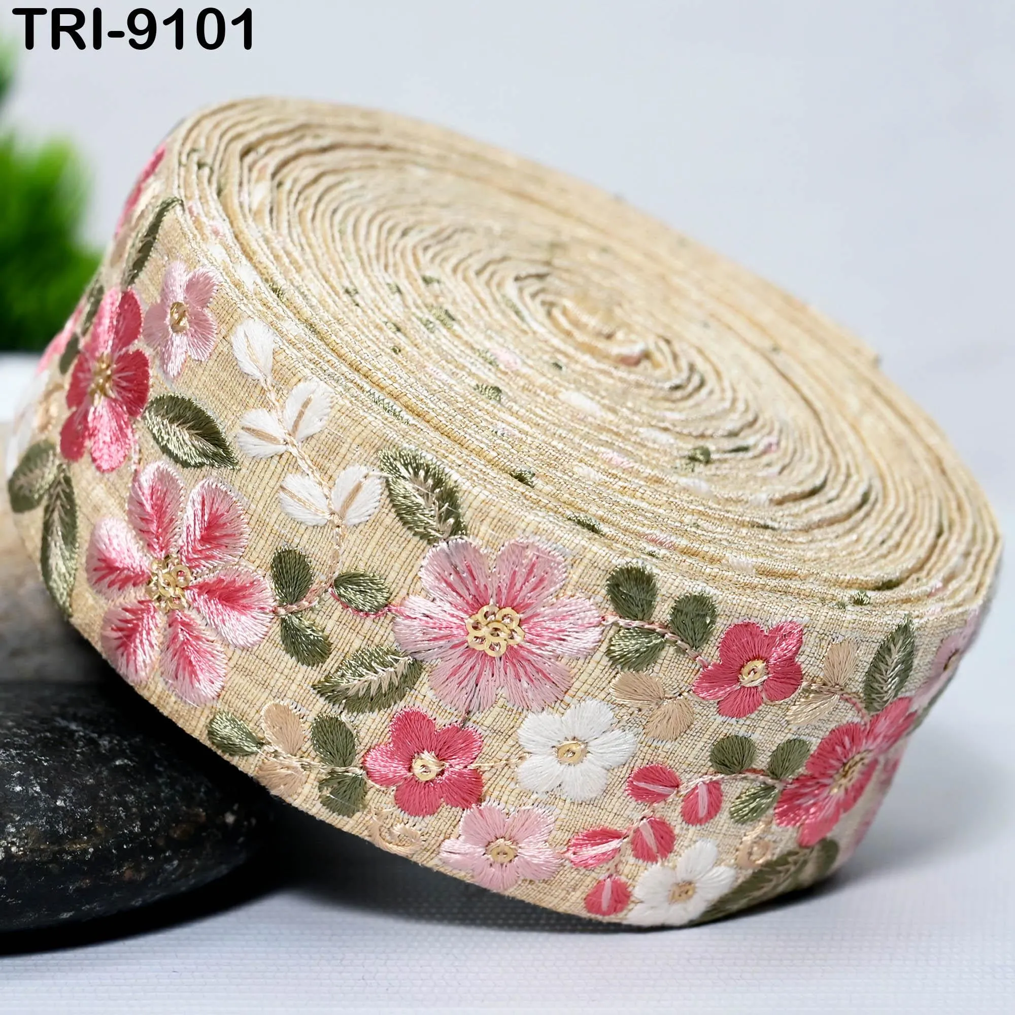 9 Yard Pink Indian Embroidery Ribbons 5cm Trim DIY Crafting Sewing Saree Border Embroidered Tote Bag Theatrical Costumes Holiday Ornaments