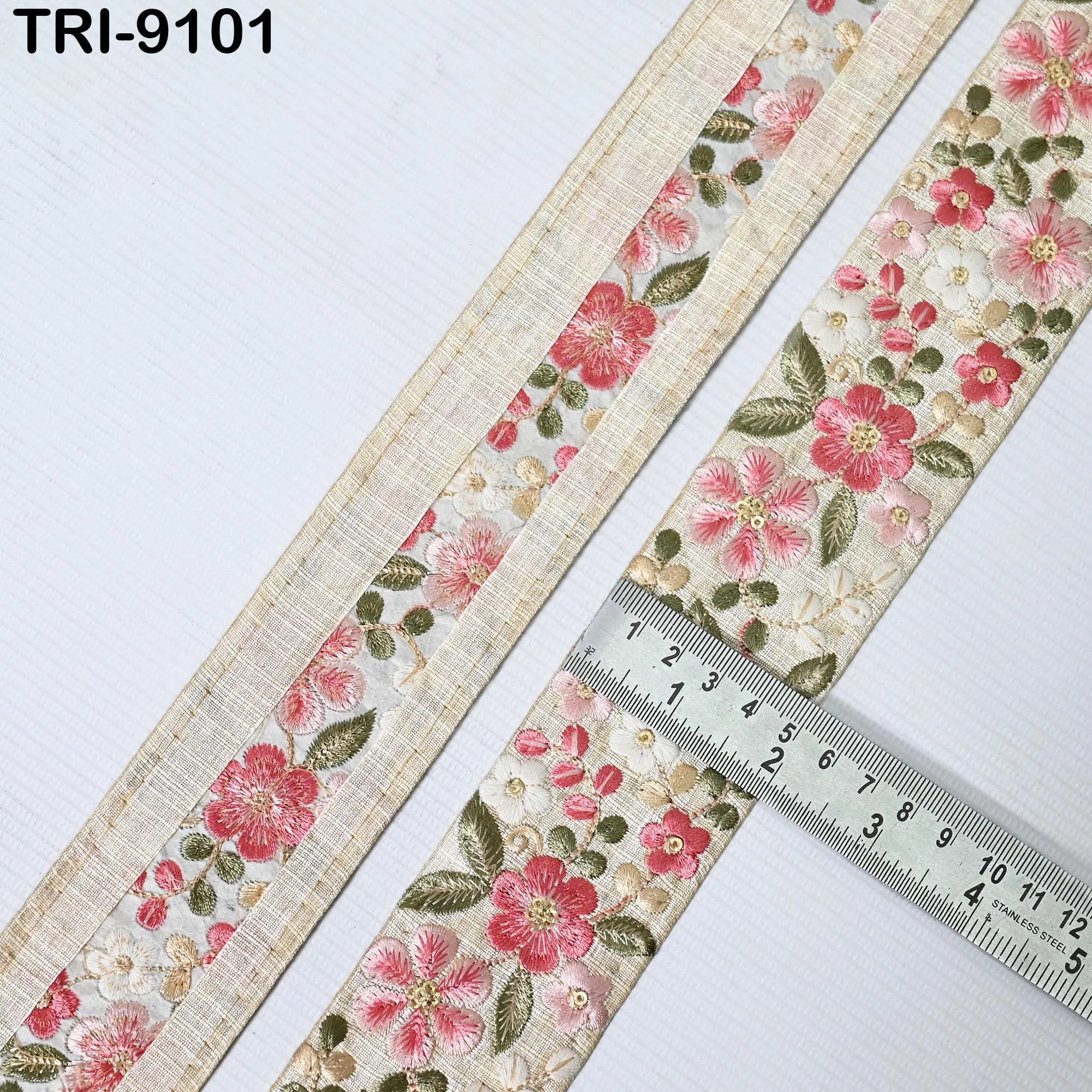 9 Yard Pink Indian Embroidery Ribbons 5cm Trim DIY Crafting Sewing Saree Border Embroidered Tote Bag Theatrical Costumes Holiday Ornaments