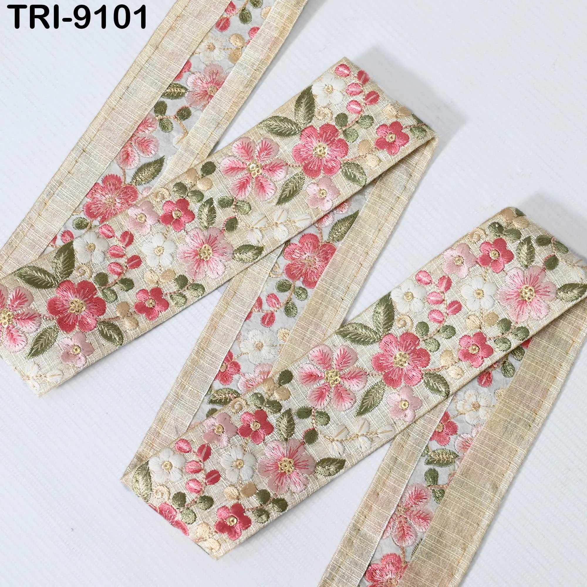 9 Yard Pink Indian Embroidery Ribbons 5cm Trim DIY Crafting Sewing Saree Border Embroidered Tote Bag Theatrical Costumes Holiday Ornaments