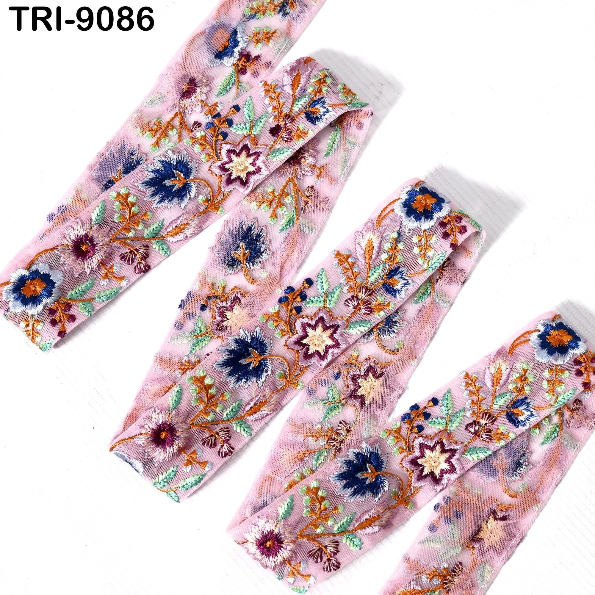 9 Yard Pink Ribbon 4cm Embroidery Fabric Trim Indian Embellishment Embroidered Saree DIY Crafting Hairband Costumes Trimming Home Décor Tape