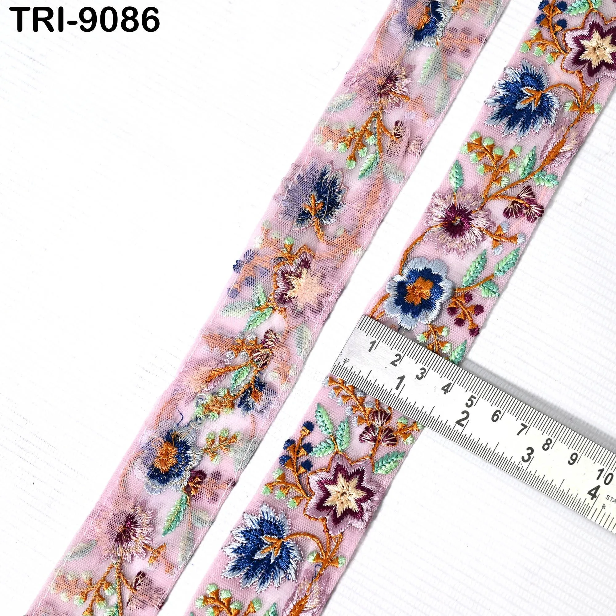 9 Yard Pink Ribbon 4cm Embroidery Fabric Trim Indian Embellishment Embroidered Saree DIY Crafting Hairband Costumes Trimming Home Décor Tape