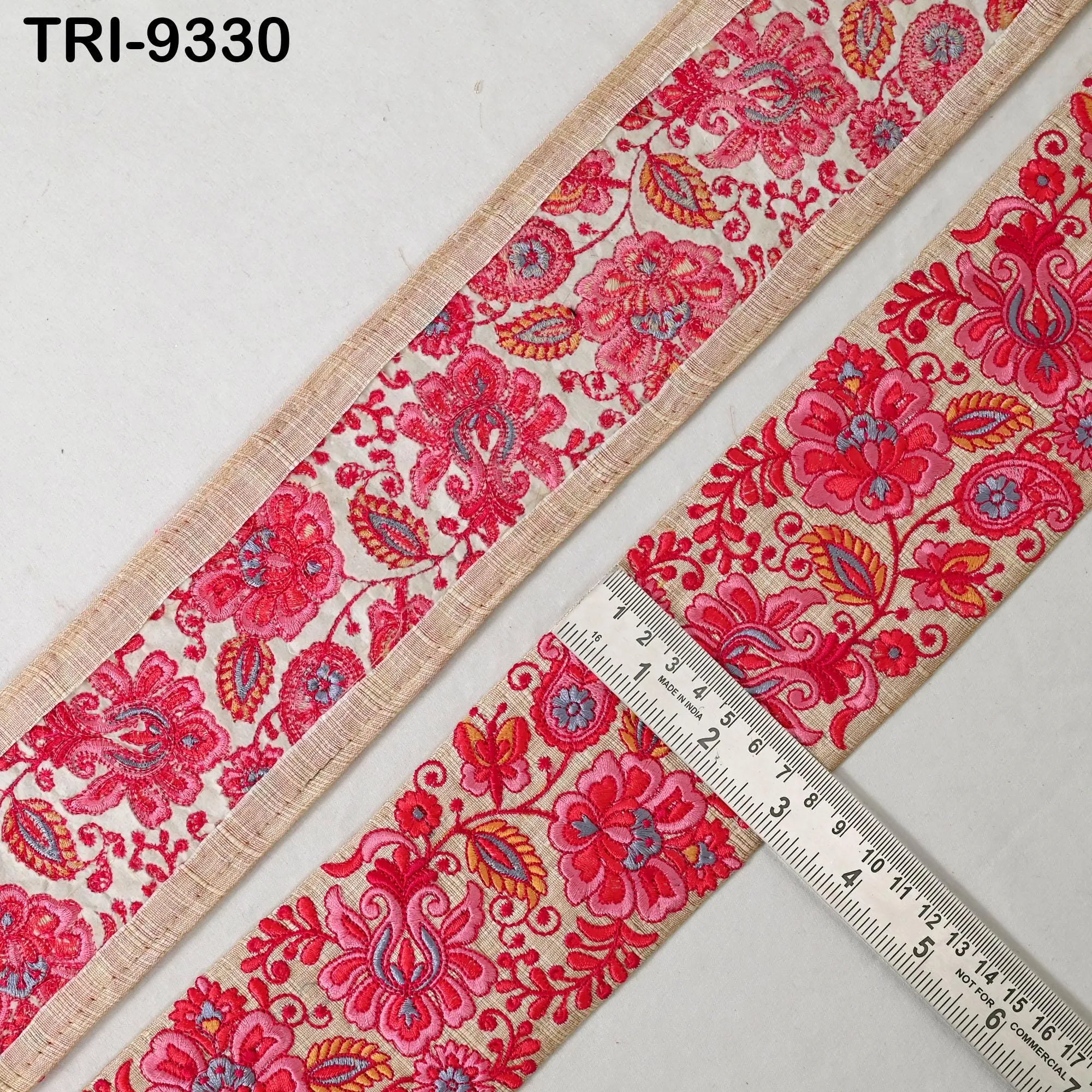 9 Yard Red Embroidery Ribbon Trim 8cm Indian Sari Border Embroidered DIY Crafting Sewing Tablecloth Regency Reticules Trimming Junk Journals