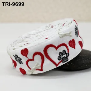 9 Yard White Embroidery Ribbon Trim Hearts Indian Sari Border DIY Crafting Sewing Bag Straps for Kids Junk Journals Pet Accessories 5cm