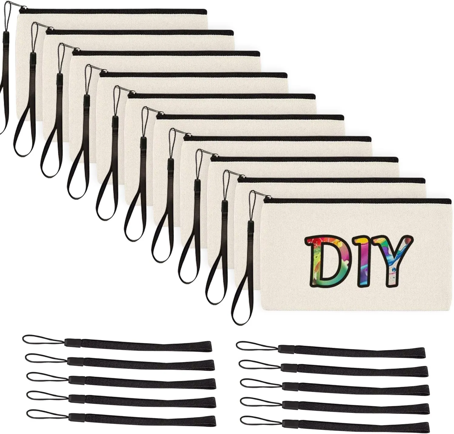 9.5"×6.5" Canvas Zipper Bag Reusable Cotton Canvas Zipper Pouch Blank DIY Craft Canvas Bag Bulk for Painting Cosmetic Bag Makeup Toiletry Bag Case Pouches 10 pack