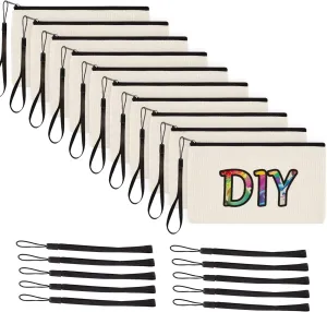 9.5"×6.5" Canvas Zipper Bag Reusable Cotton Canvas Zipper Pouch Blank DIY Craft Canvas Bag Bulk for Painting Cosmetic Bag Makeup Toiletry Bag Case Pouches 10 pack