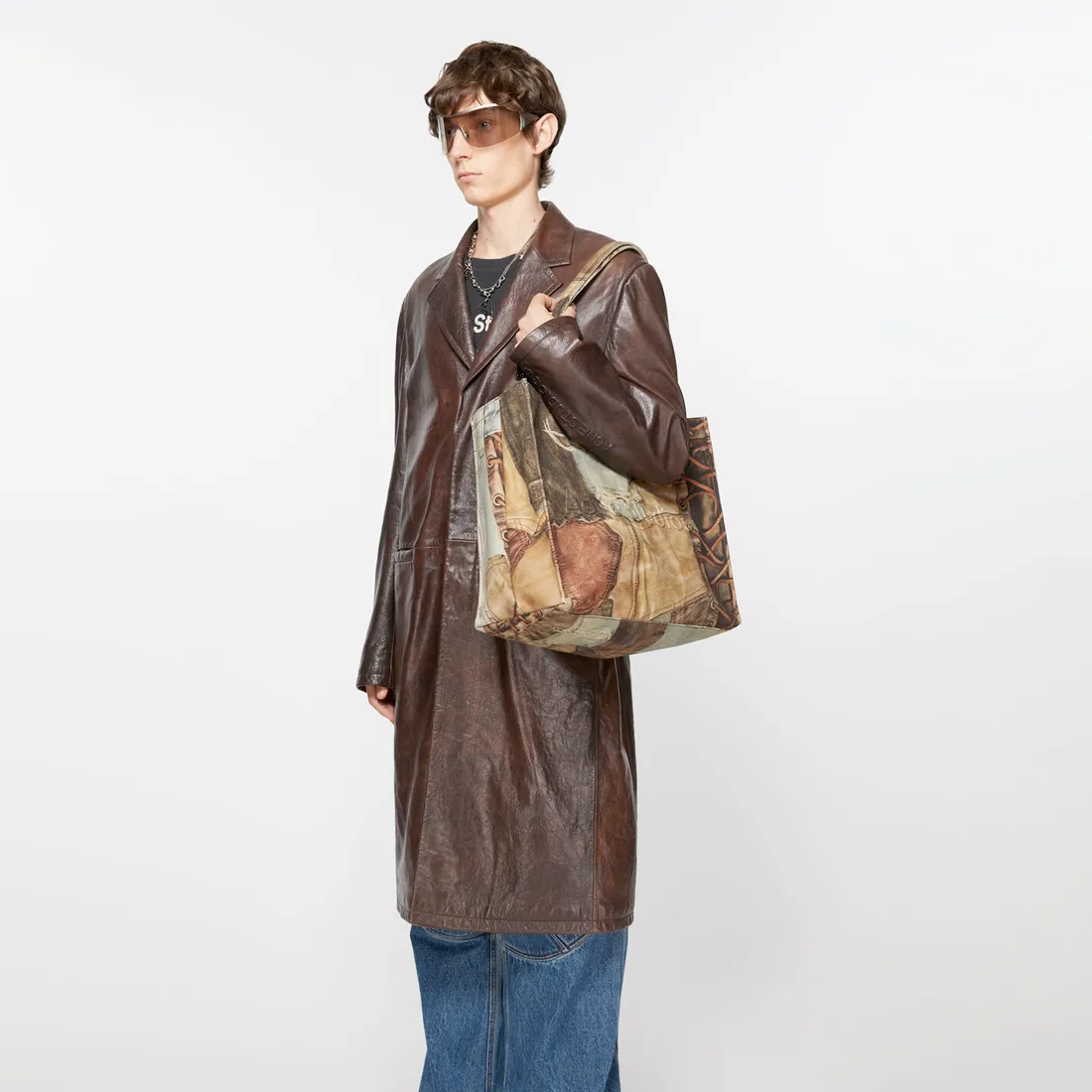 Acne Studios Logo Shoulder Tote Bag Denim Blue