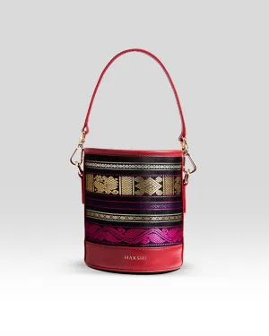 Adhya Pure Zari Bucket Bag Black & Red