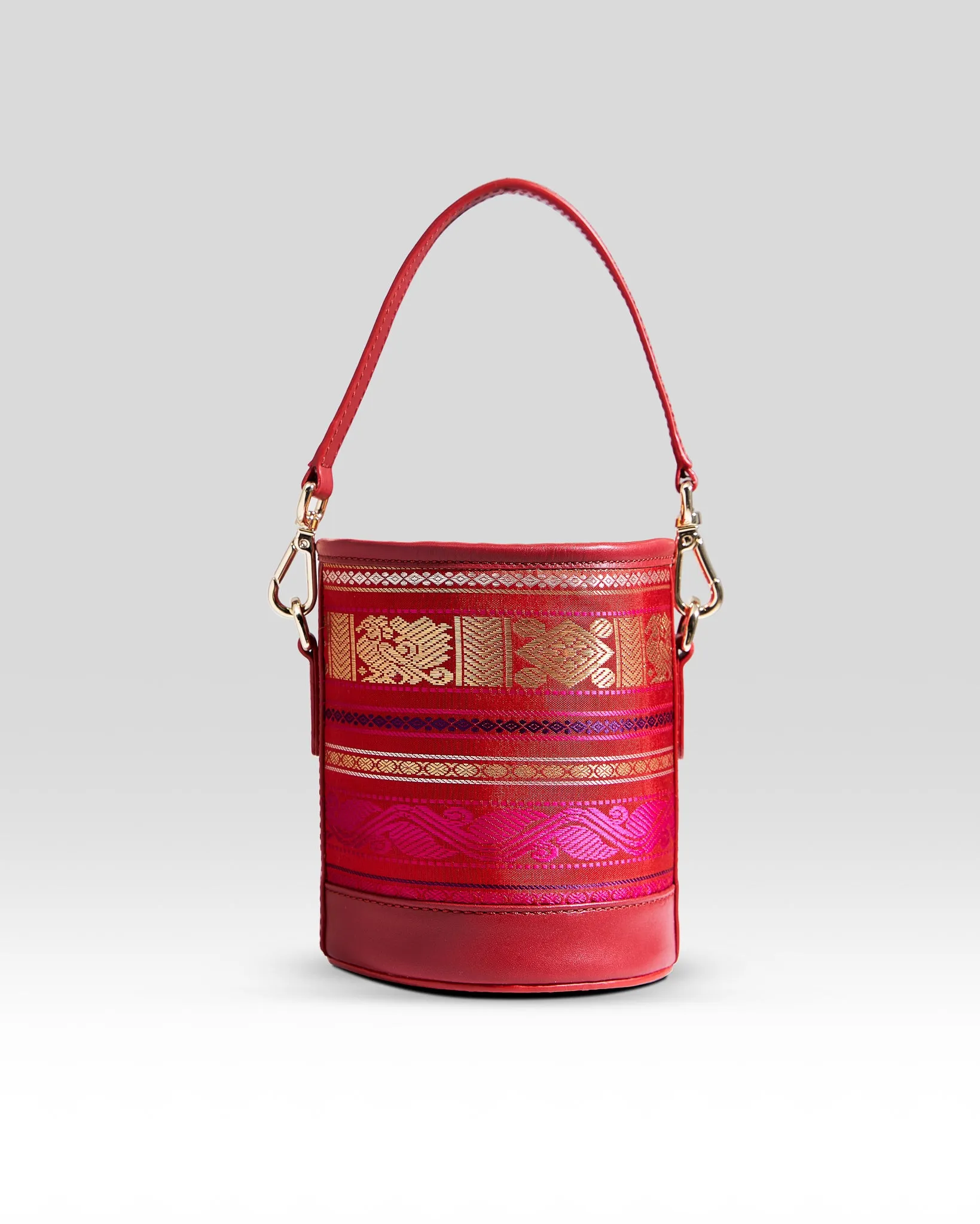 Adhya Pure Zari Bucket Bag Red & Red