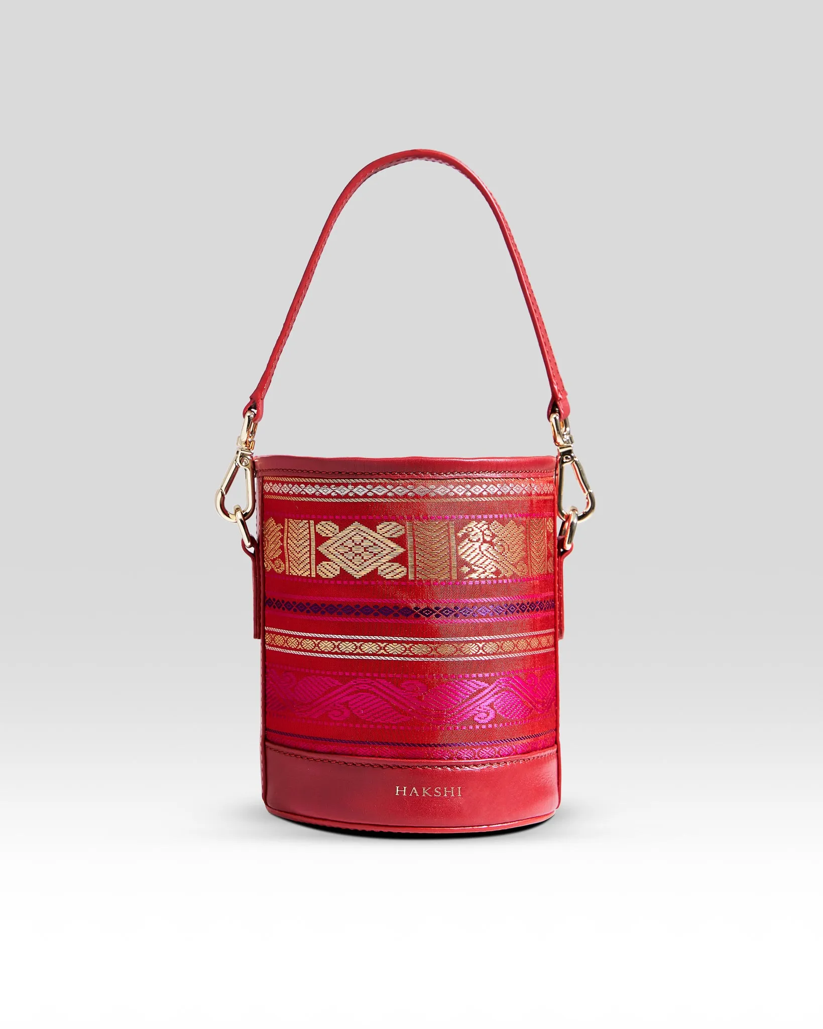 Adhya Pure Zari Bucket Bag Red & Red