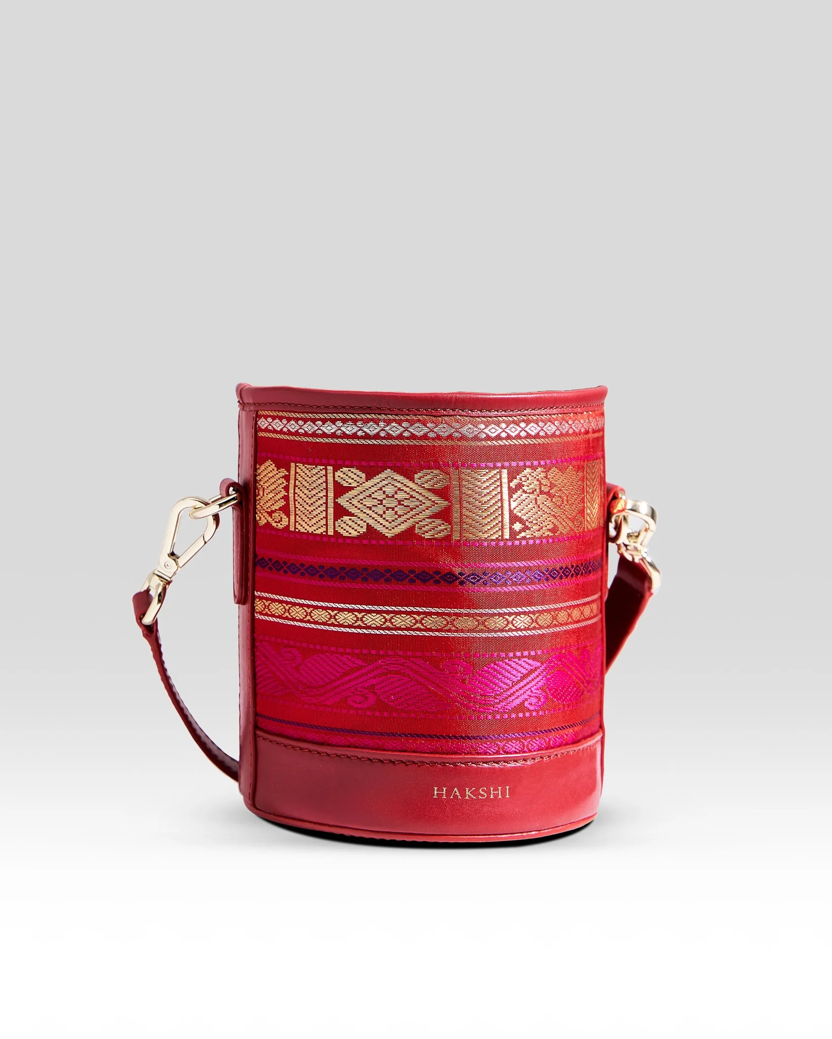 Adhya Pure Zari Bucket Bag Red & Red