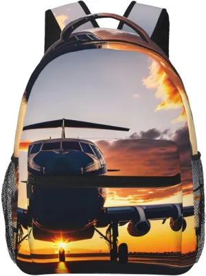 Aircraft Plane At Sunset Print Laptop Backpack Stylish Bookbag College Daypack Travel Business Work Bag For Men Women