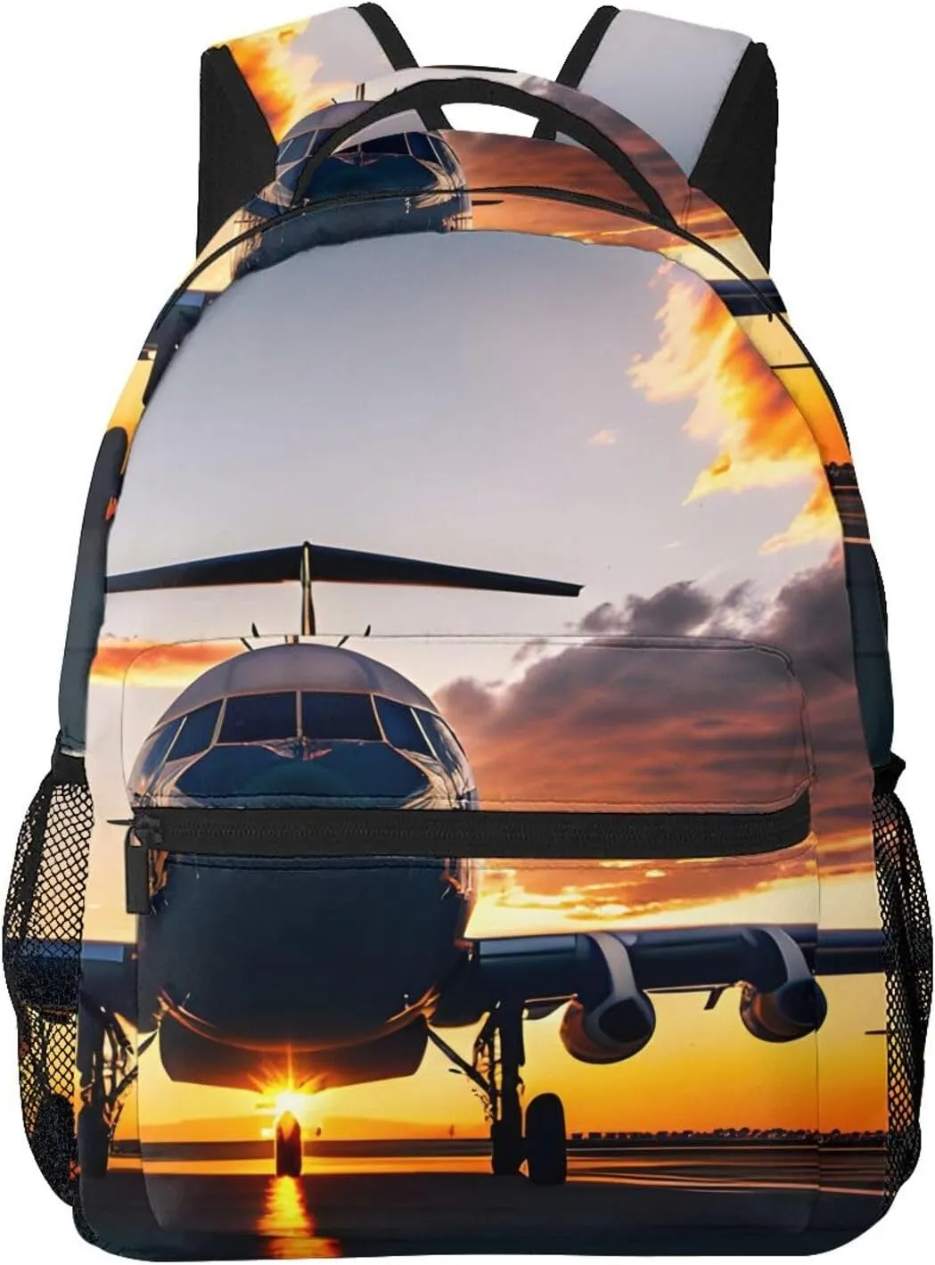 Aircraft Plane At Sunset Print Laptop Backpack Stylish Bookbag College Daypack Travel Business Work Bag For Men Women