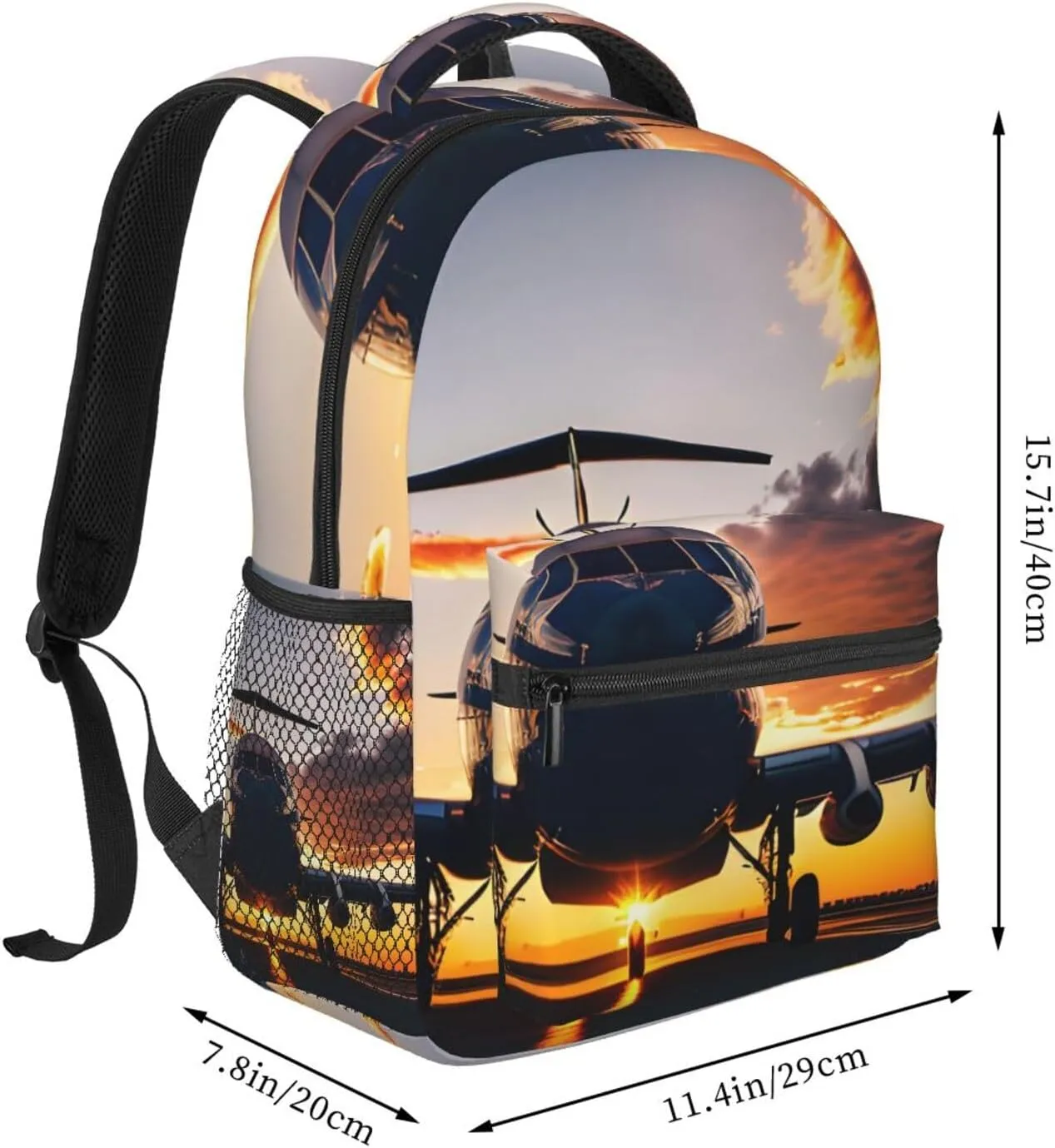 Aircraft Plane At Sunset Print Laptop Backpack Stylish Bookbag College Daypack Travel Business Work Bag For Men Women