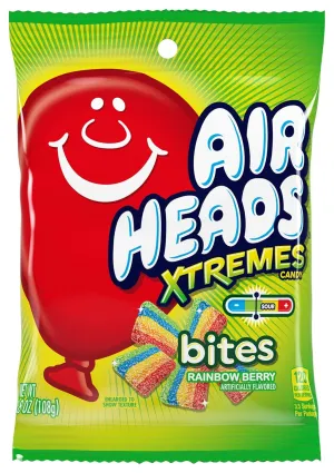 Airheads Candy Xtremes Bites Sweetly Sour, Rainbow Berry, Non Melting, Holiday, Party, Concessions, Pantry, 3.8 oz (BulkPack of 12)
