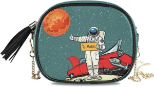 ALAZA PU Leather Small Crossbody Bag Purse Wallet Pop Art Retro Astronaut Space Cartoon Cell Phone Bags with Adjustable Chain Strap & Multi Pocket
