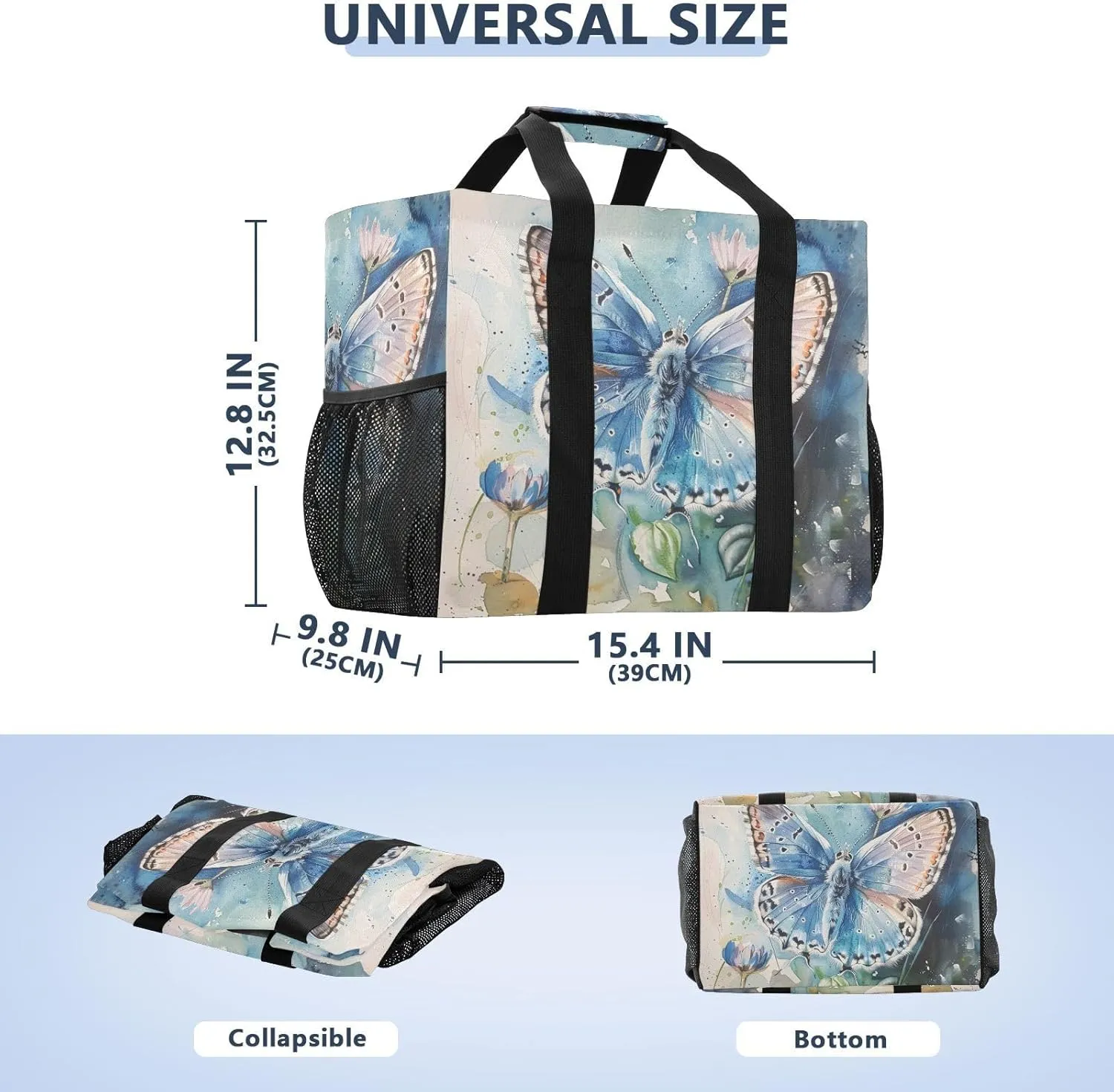 ALAZA Rainbow Colors Butterfly Hearts Waterproof Beach Tote Bags