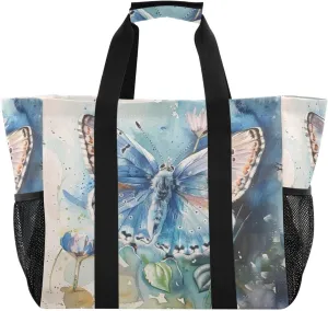ALAZA Rainbow Colors Butterfly Hearts Waterproof Beach Tote Bags