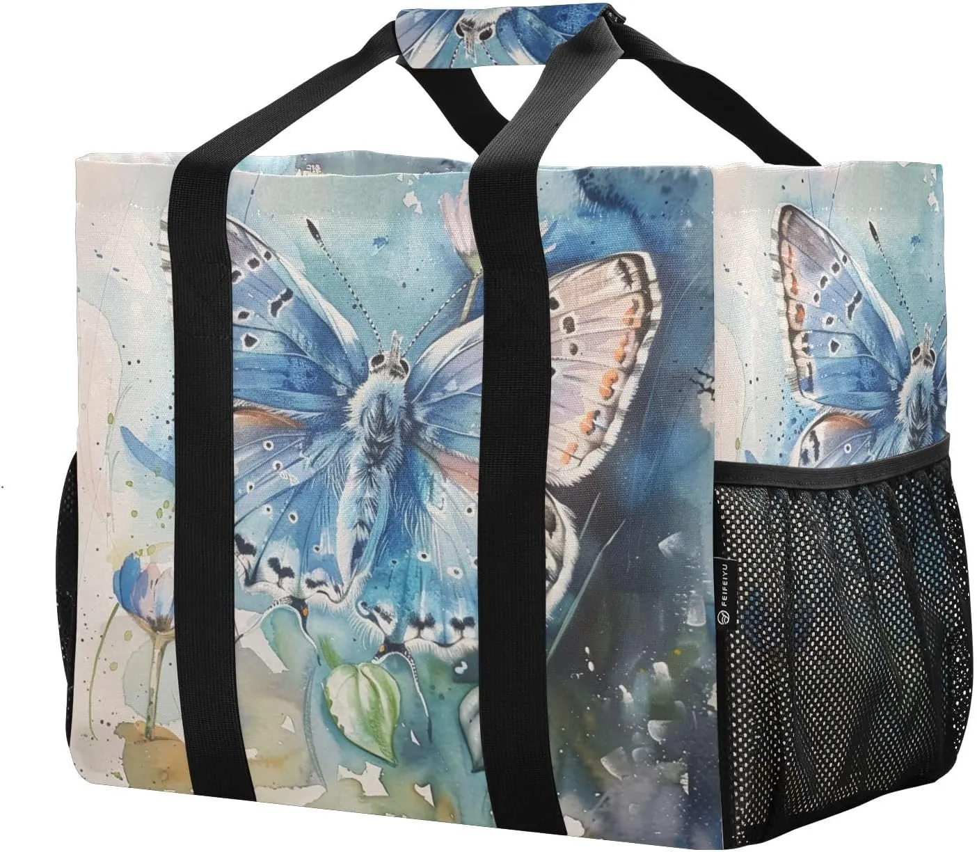 ALAZA Rainbow Colors Butterfly Hearts Waterproof Beach Tote Bags