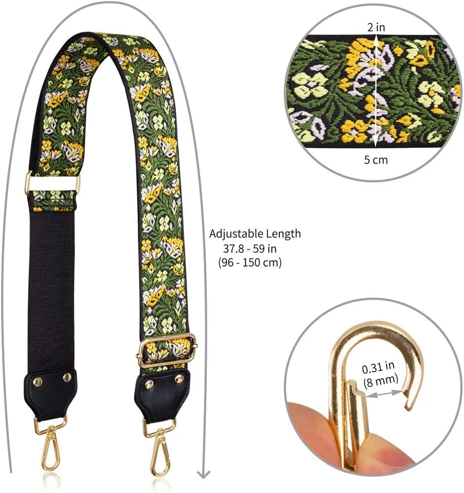 Allzedream Adjustable Guitar Style Purse Strap Replacement Crossbody Bags Jacquard Weave Embroidered