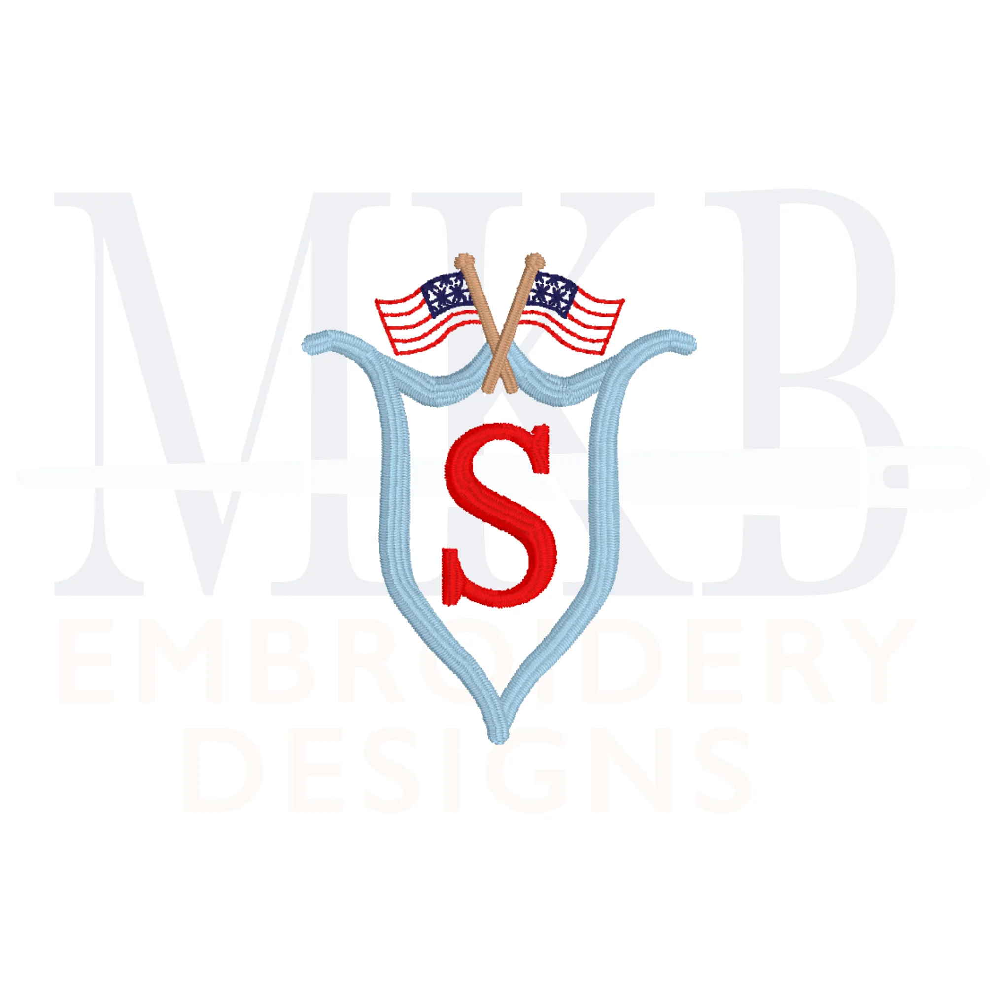 American Flag Crest, Mini Patriotic Scroll Crest, Machine Embroidery Design, Satin Stitch
