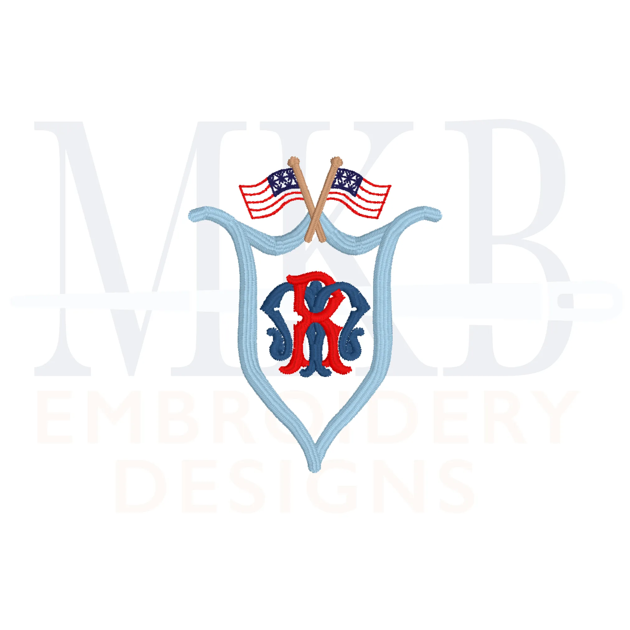 American Flag Crest, Mini Patriotic Scroll Crest, Machine Embroidery Design, Satin Stitch
