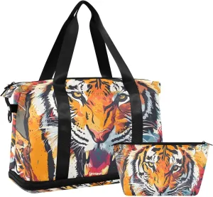 Angry Tiger Graffiti Gym Bag for Women Sport Travel Duffel Bag Shoulder Weekender Overnight Bags with Wet Pocket & Shoe Compartment