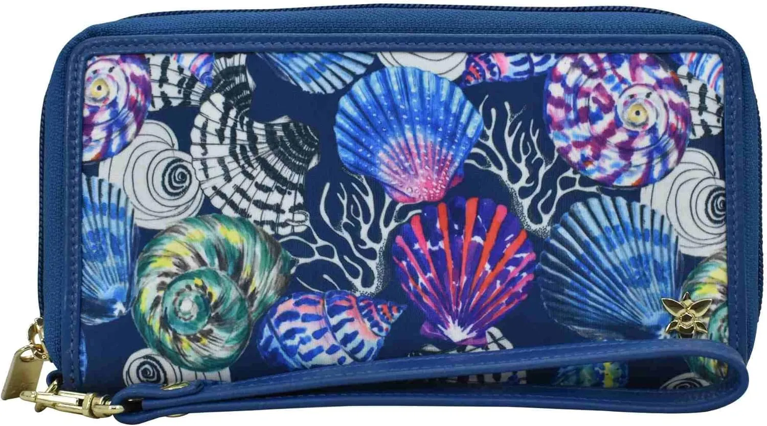 Anuschka RFID Blocking Wristlet Travel Wallet-Wanderlust Collection-Nylon Fabric with Leather Trim and Artwork Print