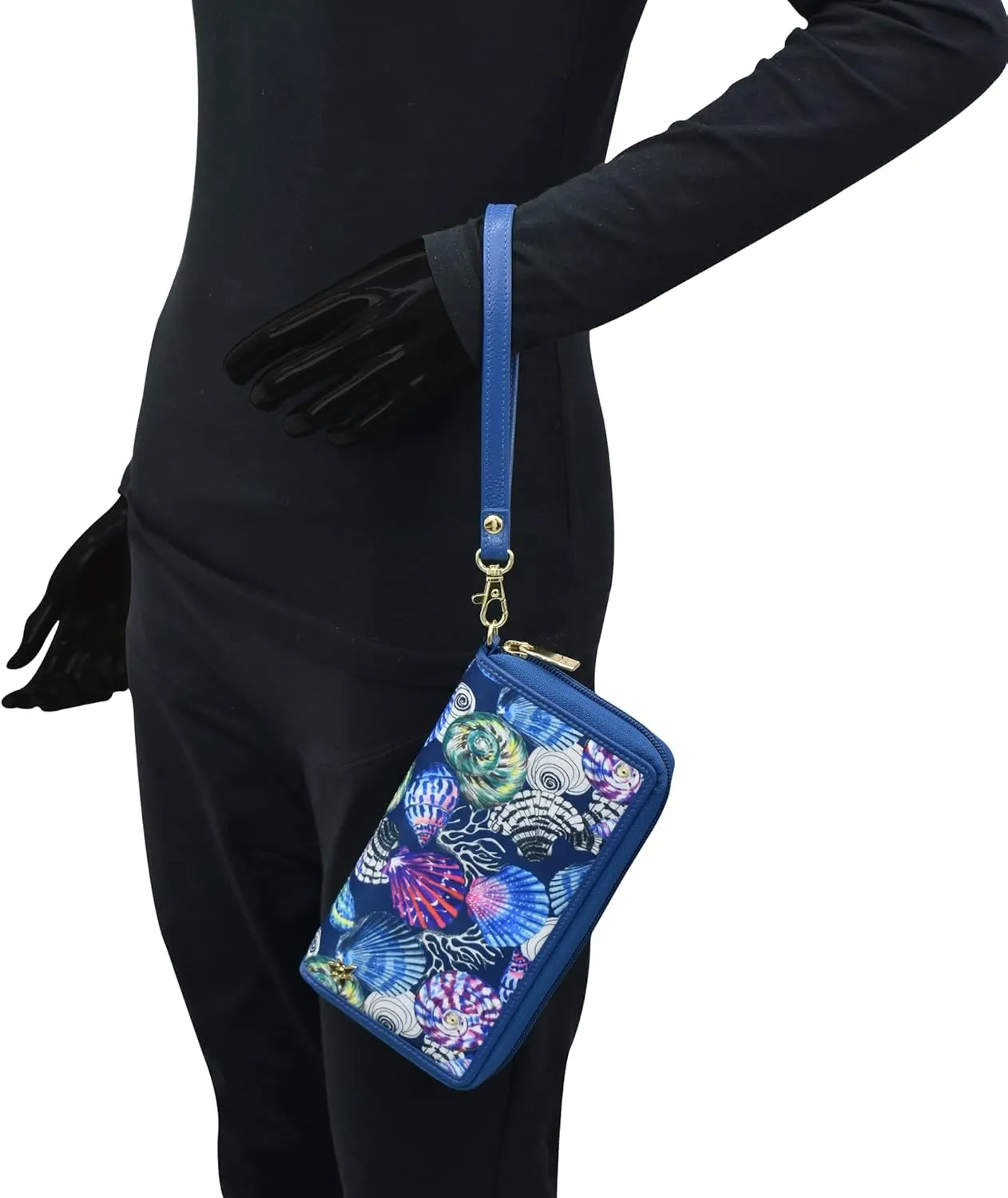 Anuschka RFID Blocking Wristlet Travel Wallet-Wanderlust Collection-Nylon Fabric with Leather Trim and Artwork Print