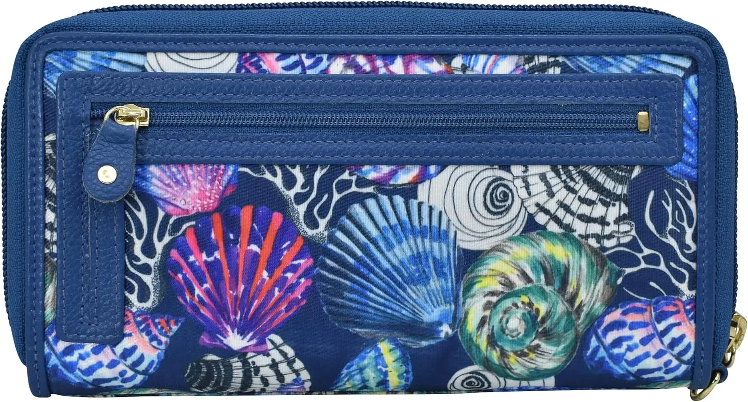 Anuschka RFID Blocking Wristlet Travel Wallet-Wanderlust Collection-Nylon Fabric with Leather Trim and Artwork Print