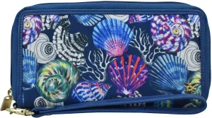 Anuschka RFID Blocking Wristlet Travel Wallet-Wanderlust Collection-Nylon Fabric with Leather Trim and Artwork Print