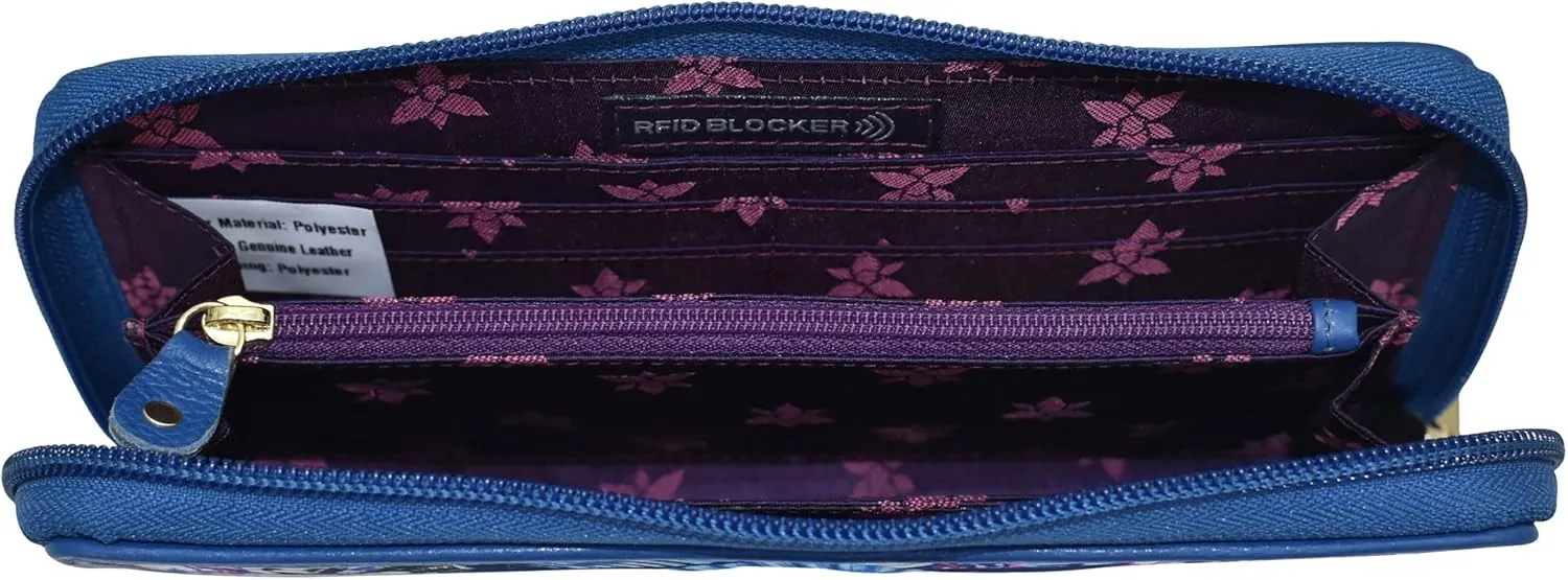 Anuschka RFID Blocking Wristlet Travel Wallet-Wanderlust Collection-Nylon Fabric with Leather Trim and Artwork Print