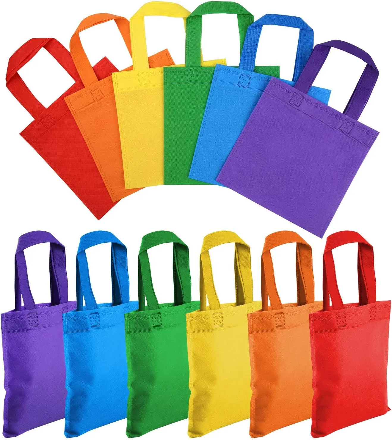 Aodaer 48 PiecesRainbow Non-woven Party Favor Bags 7.8×7.8 Inch Rainbow Tote Bags Bulk Grocery Goodie Gift Bags with Handles for Birthday Party Favors, Candies, Toys, Snacks
