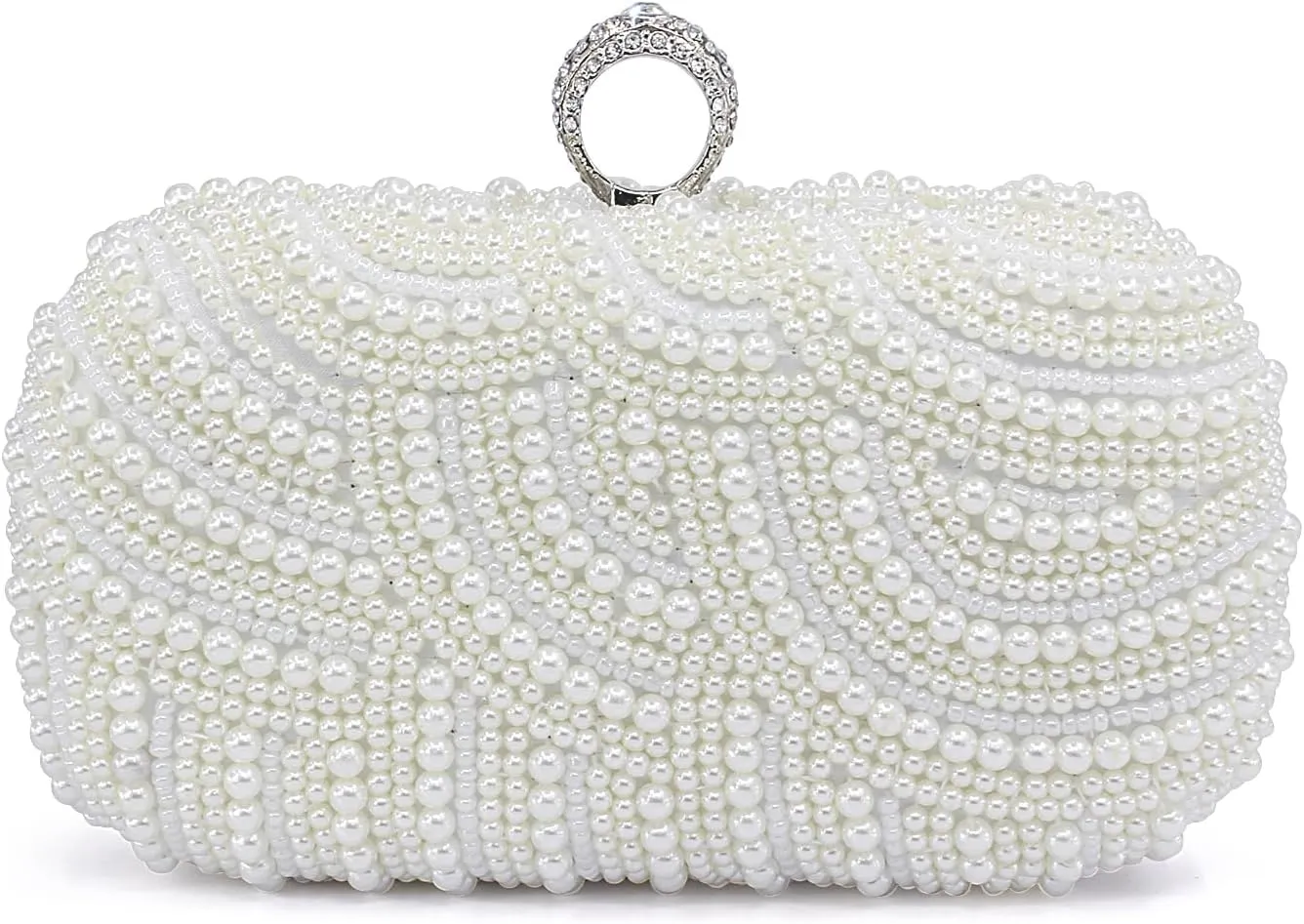 Aovtero Pearl Clutch Bag Bride Purse Women Wedding Prom Evening Bags Full Beaded Handbag with Chain