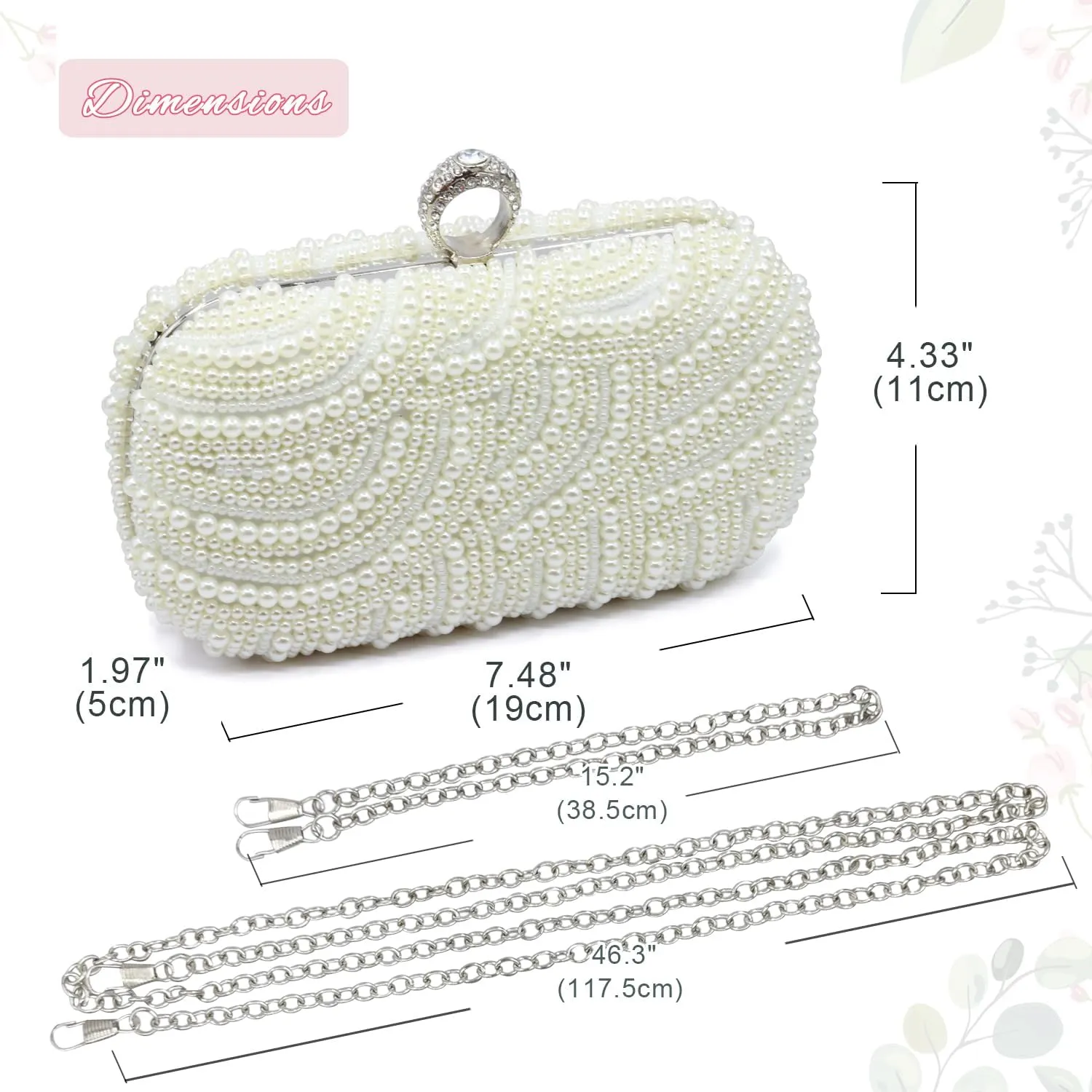 Aovtero Pearl Clutch Bag Bride Purse Women Wedding Prom Evening Bags Full Beaded Handbag with Chain