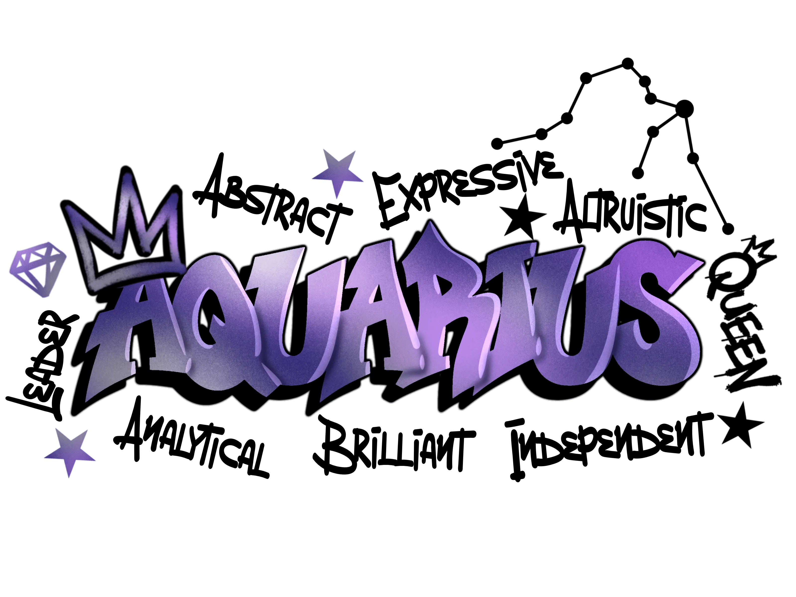 Aquarius Graffiti Zodiac DTF (direct-to-film) Transfer