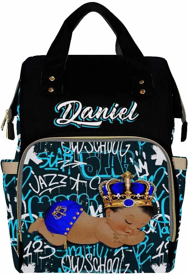 Artsadd Personalized Boys Nappy Bag Large Capacity Baby Diaper Bags, Graffiti Pearl Daypack Custom Name Diaper Backpack for New Mom Women Men