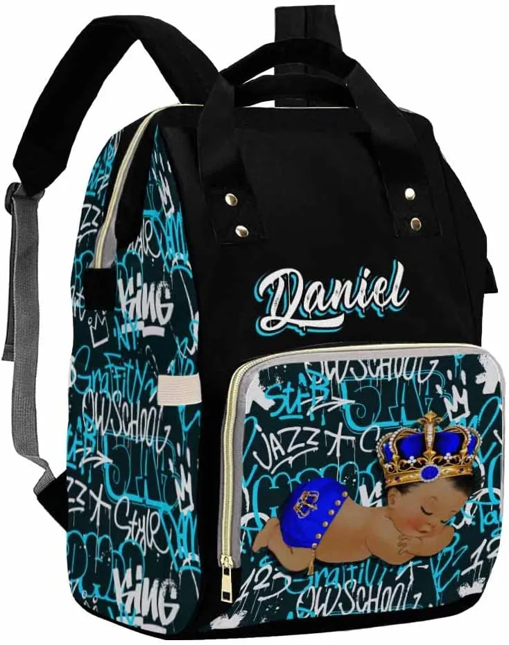 Artsadd Personalized Boys Nappy Bag Large Capacity Baby Diaper Bags, Graffiti Pearl Daypack Custom Name Diaper Backpack for New Mom Women Men