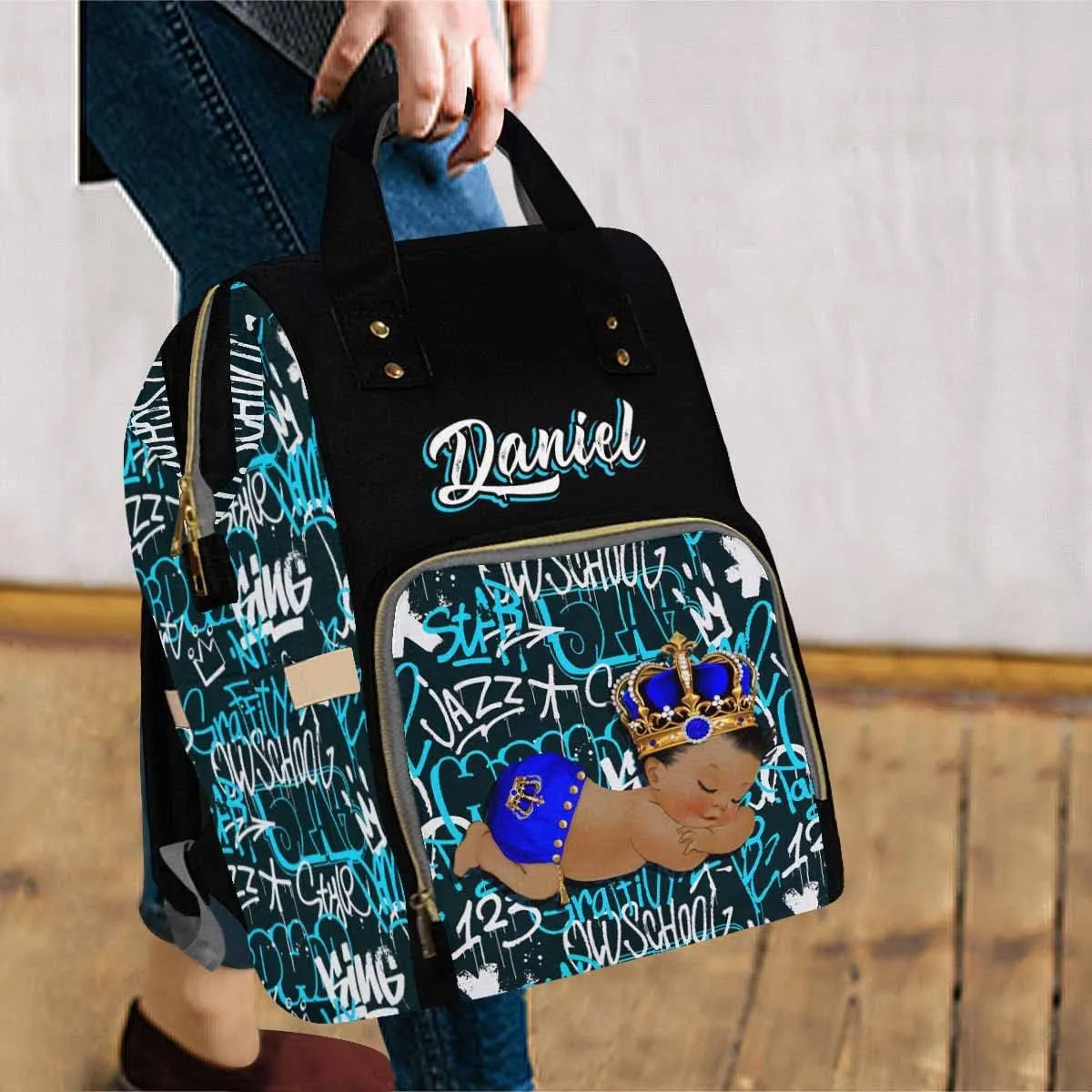 Artsadd Personalized Boys Nappy Bag Large Capacity Baby Diaper Bags, Graffiti Pearl Daypack Custom Name Diaper Backpack for New Mom Women Men