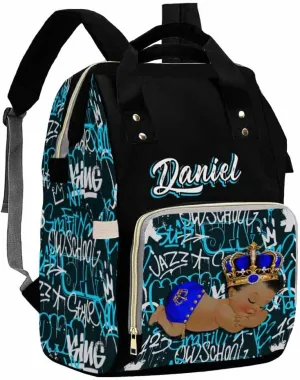 Artsadd Personalized Boys Nappy Bag Large Capacity Baby Diaper Bags, Graffiti Pearl Daypack Custom Name Diaper Backpack for New Mom Women Men